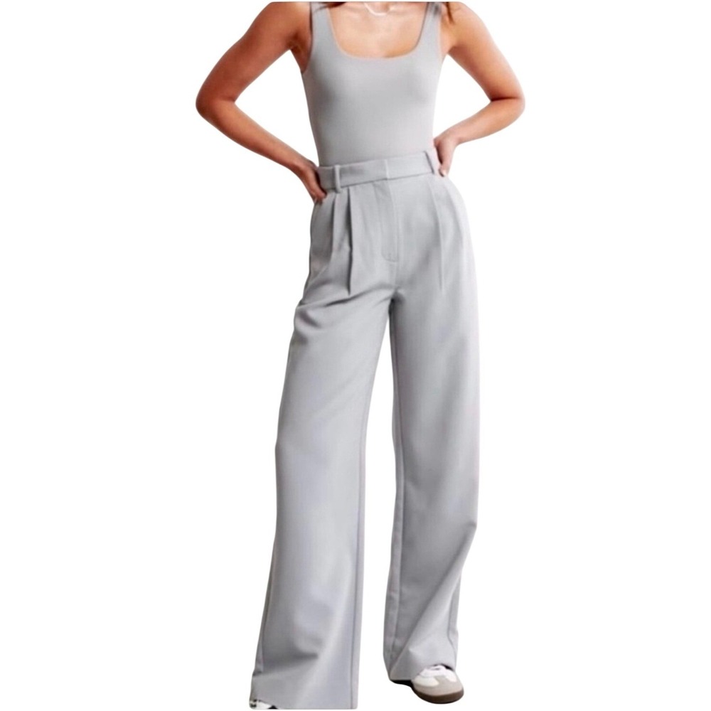 ABERCROMBIE Curve Love Sloane Tailored Pants Wide Leg in Gray. Size 24/00S
